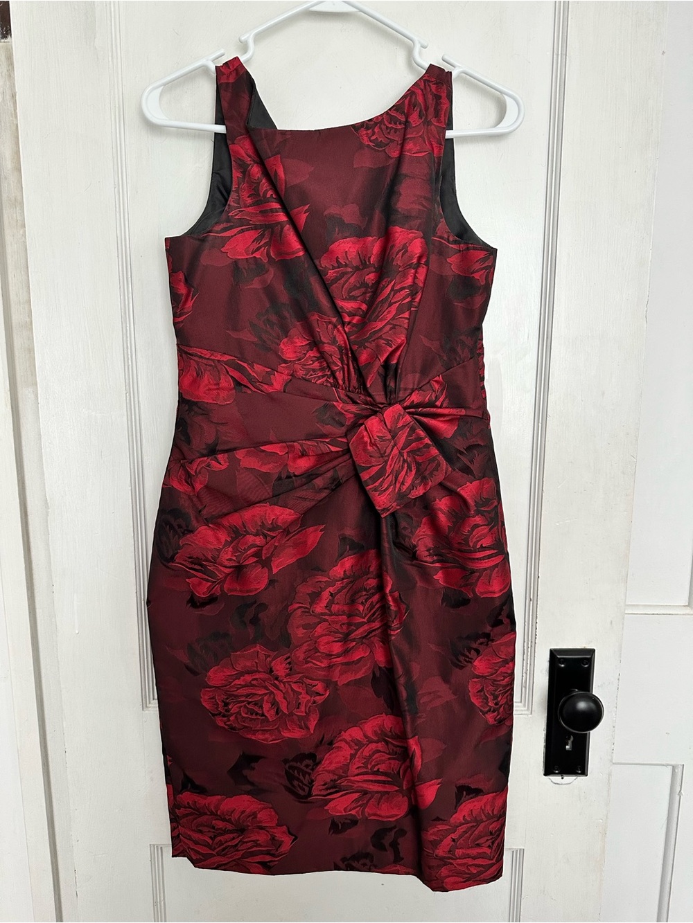 Jones Wear Red and Black Floral Midi Dress with Twist Detail